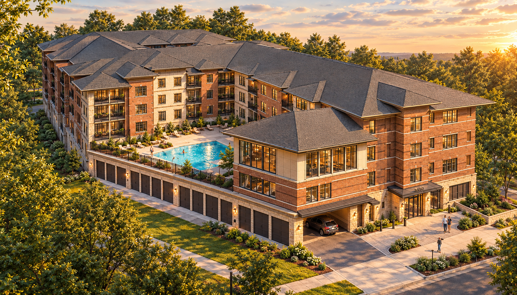 Golden-Hour Luxury Apartment Courtyard.png