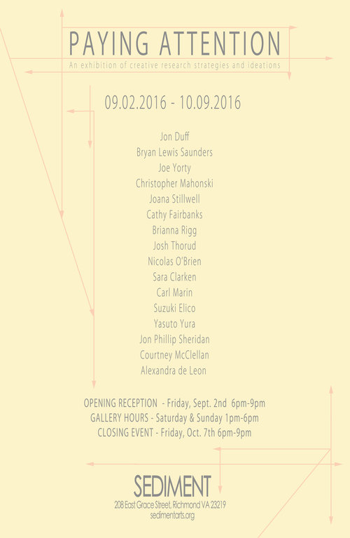 Opening reception on Friday, September 2nd from 6-9pm Closing event on Friday, October 7th from 6-9pm“A lot of what we call interpretation is really just paying close attention”-David SallePaying Attention is an exhibition presenting the various res…