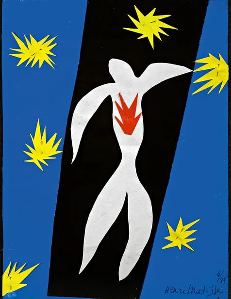 Henri Matisse (1943), The Fall of Icarus, gouache on paper, cut and pasted, 17 1/8 x 13 3/8 in. Centre Pompidou, Paris.
