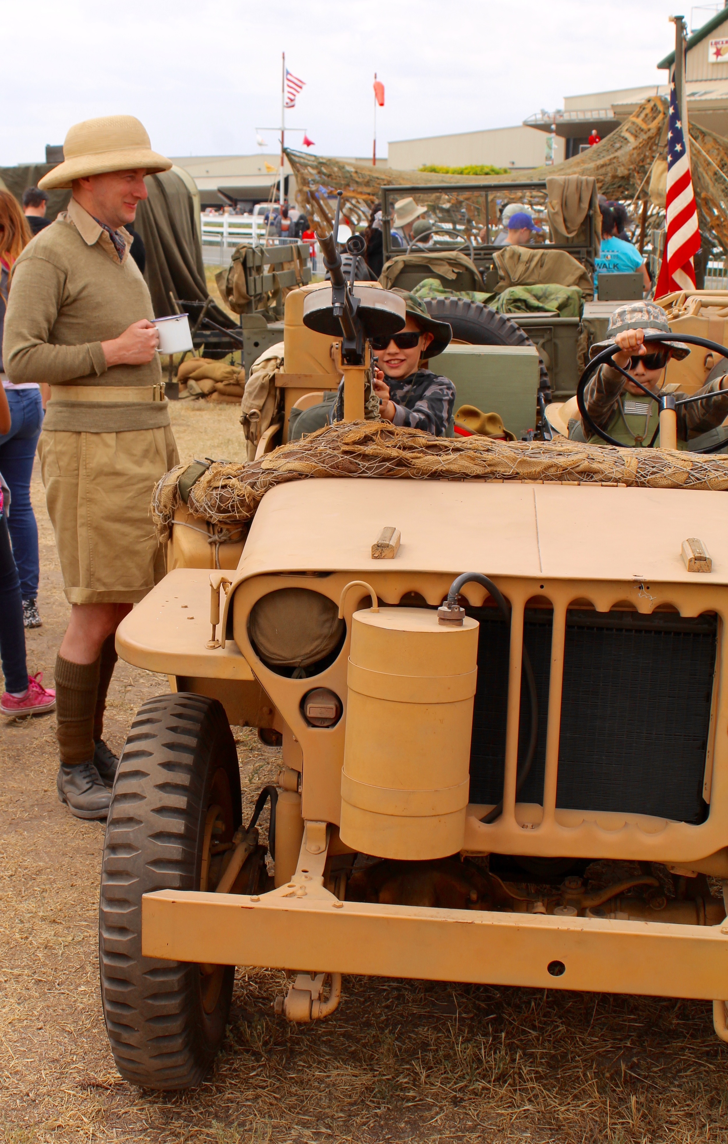 Some airshows have re-enactment camps where you can talk with rival armies in period surroundings. I'm loving this British Desert uniform - an ascot! A belted sweater! A mug of tea! Is this the Tunisian Desert, or my personal heaven?