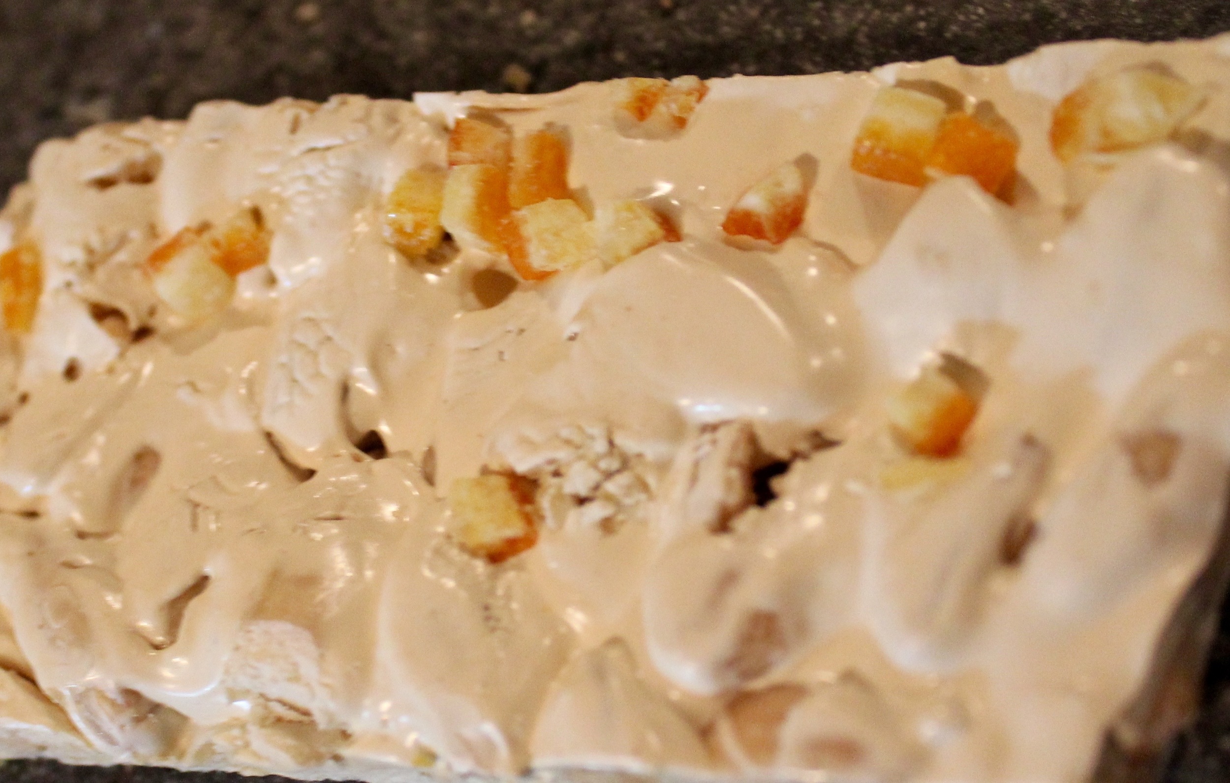 Nougat with Orange Peels and Marcona Almonds, with rice-paper backing