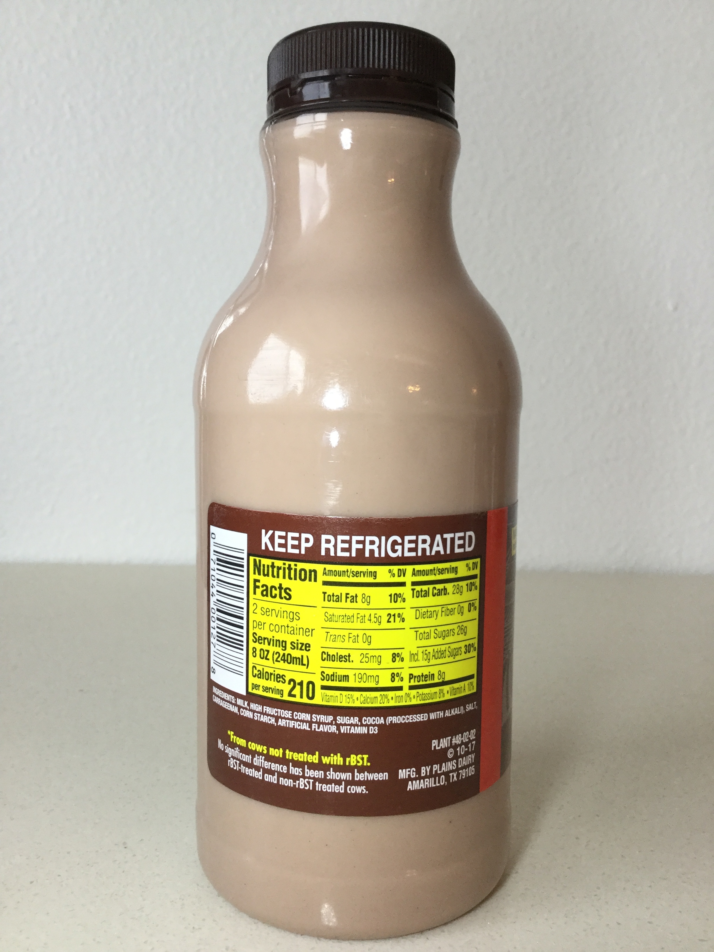 Chocolate milk nutrition label