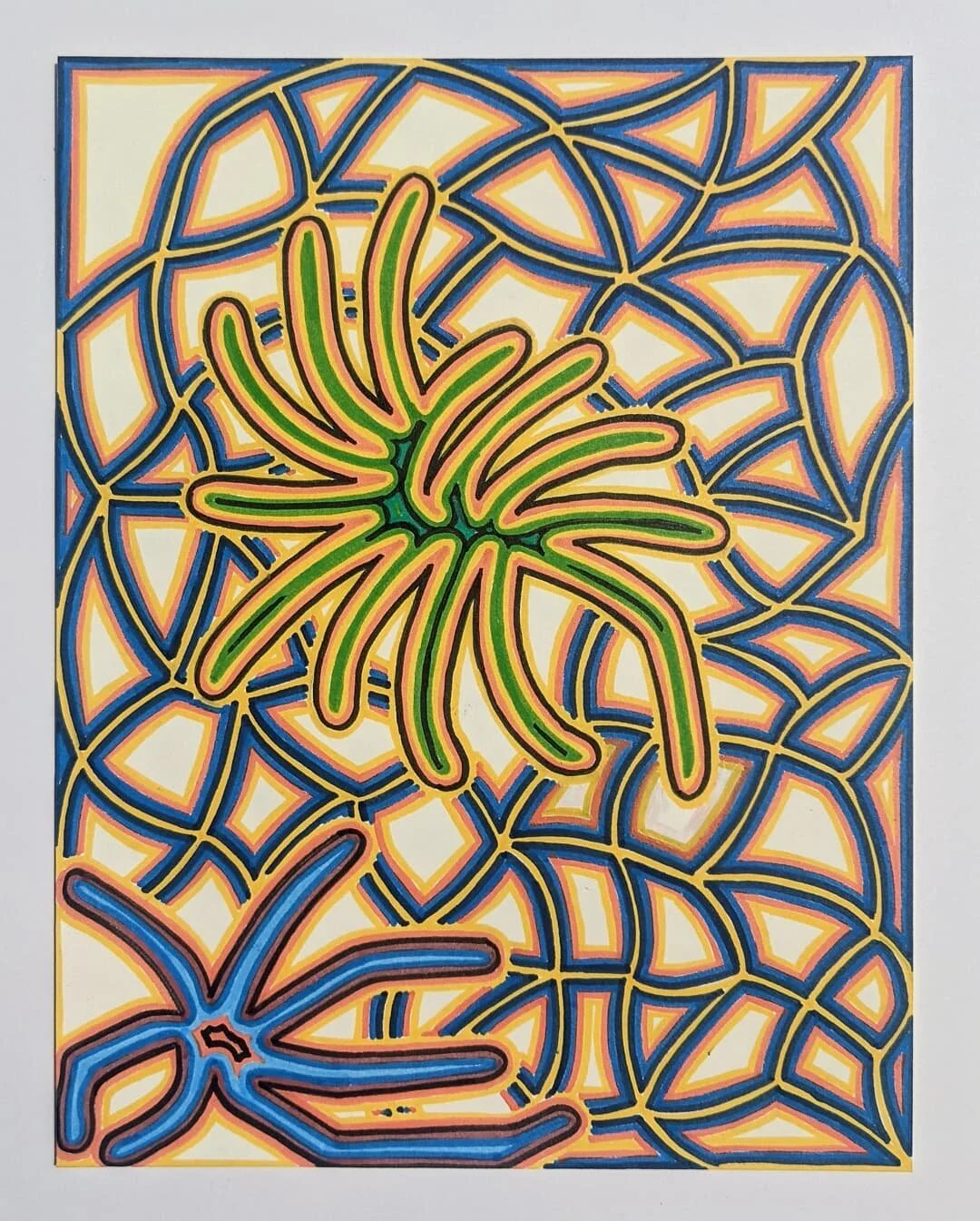 Spider Luck 
2021
Felt tip oil-based markers on paper
11&quot;x 8 1/2&quot;

#markers #doodling #drawing
