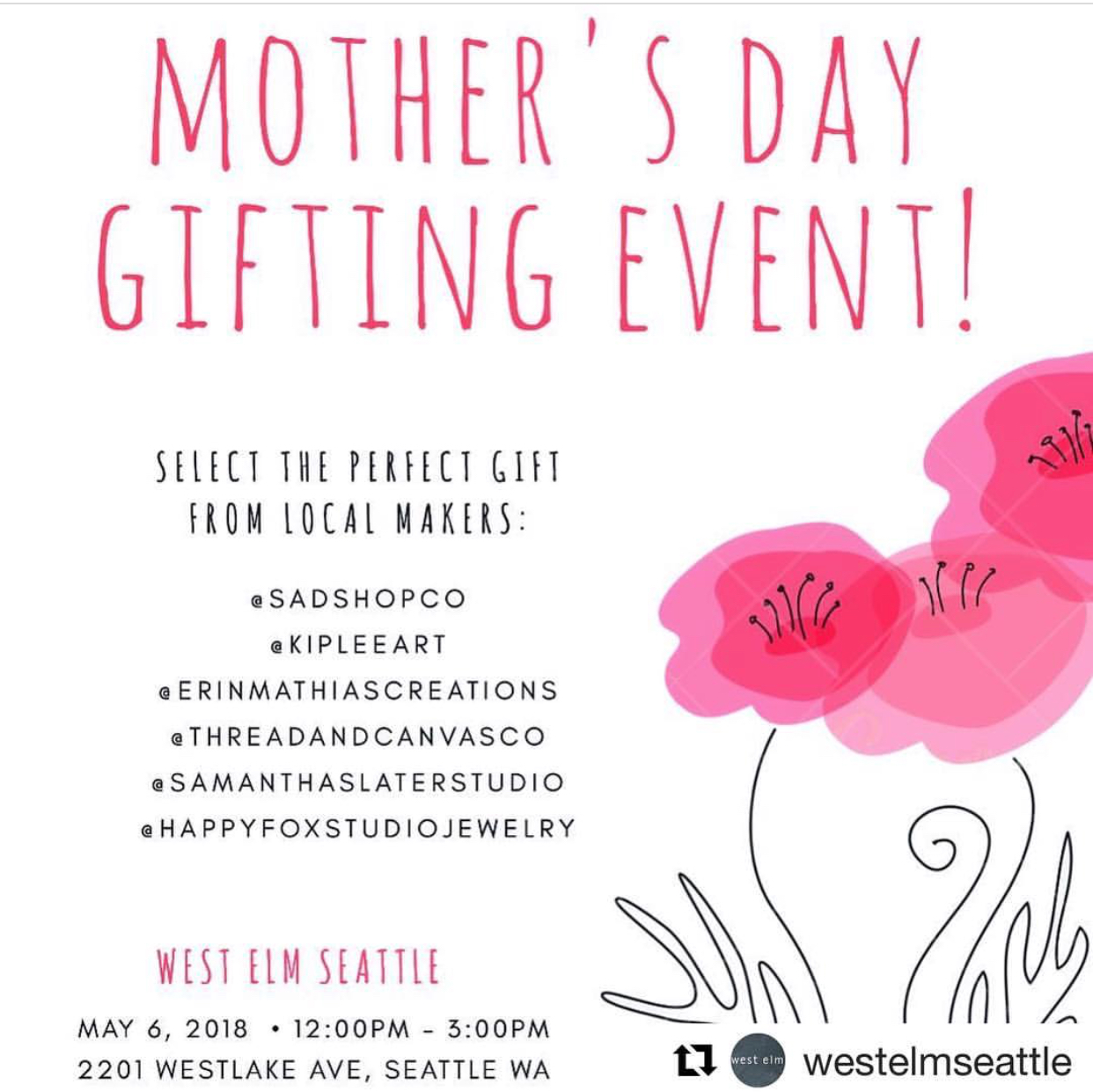 Reoccurring Pop-Up Shop artisan, West Elm Seattle, WA.