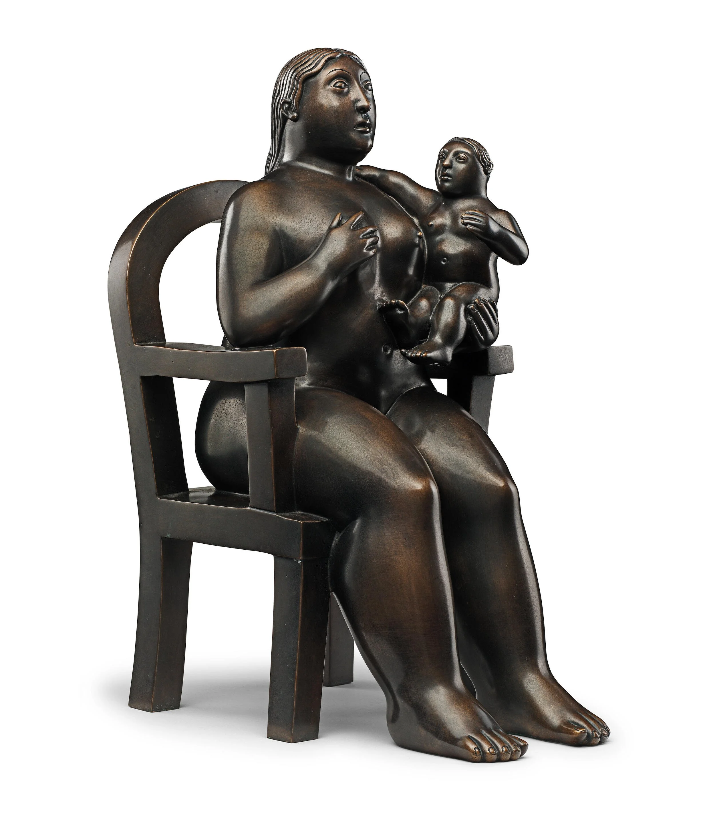   Fernando Botero,   Maternidad (Mother and Child),  Conceived 1995, Bronze with brown patina, 18 1/2 x 7 5/8 x 12 5/8 in., Edition of 6 