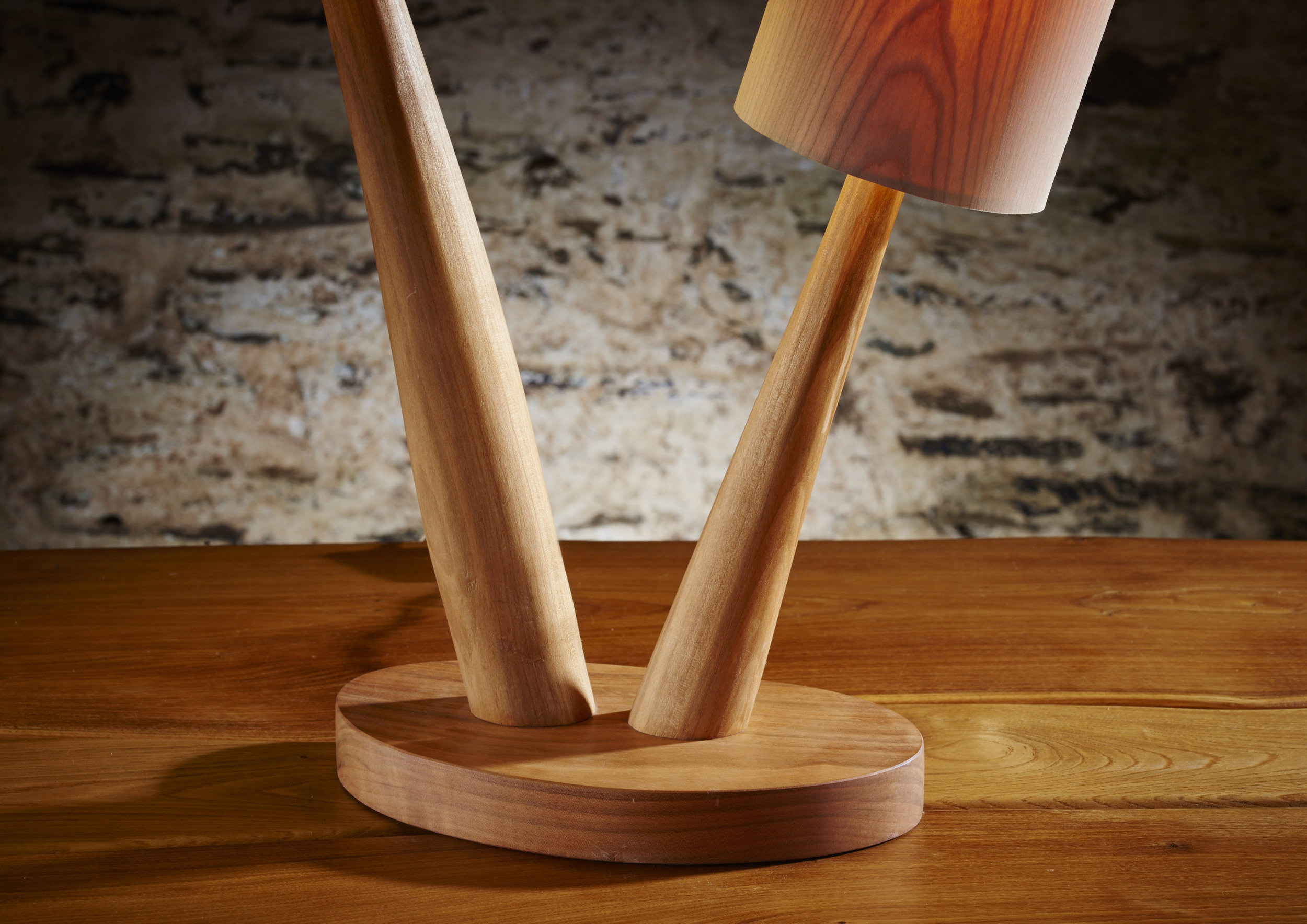 Handmade wooden stump lamp with wooden lampshade