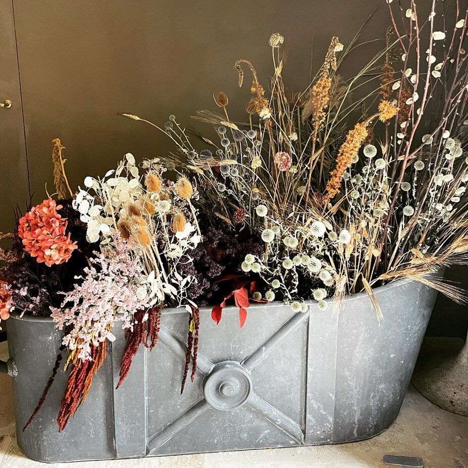 Antica vasca in zinco con meravigliosa decorazione di fiori secchi e stabilizzati realizzata da @popp_yflowers  #decori #casa #unici #originali #fattisumisura #perte #pezziunici #homedecor #flower #interior #interiordesign #project #rome #viadipanico