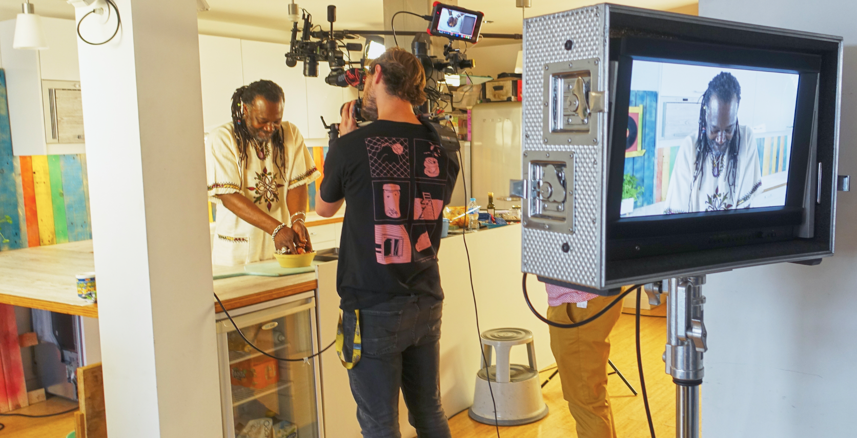Behind the scenes of the Levi Roots set