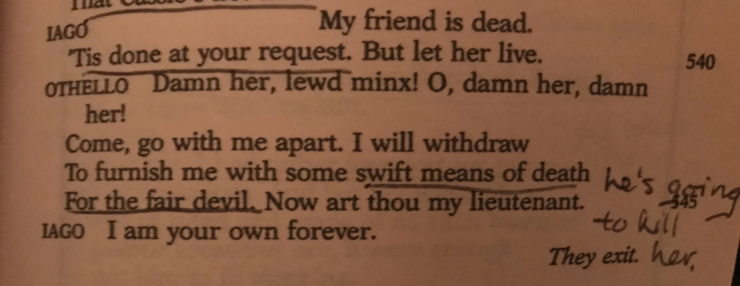 Notes from my 10th-grade copy of Othello . I knew PLOT when I saw it advancing!