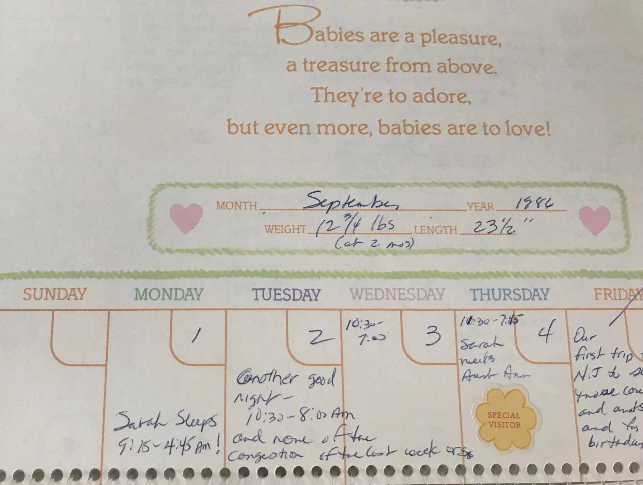 Fun fact, courtesy of my mom's impressive record-keeping: I slept through the night for the first time on Labor Day, 1986! #thanksmom
