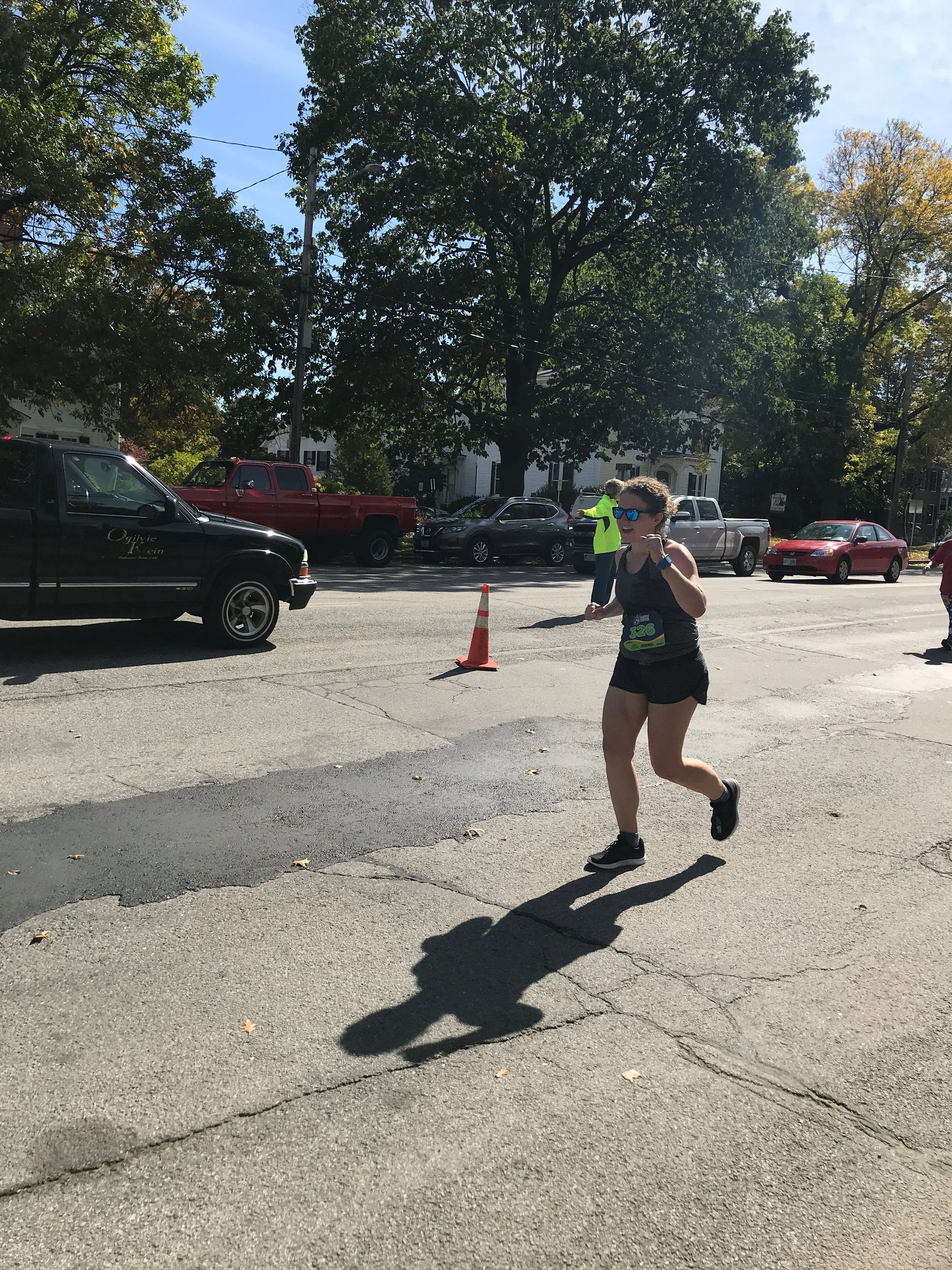 Liz caught me as I was about to turn the corner towards the finish line, and knowing how near it was gave me the strength to muster a fist-pump.