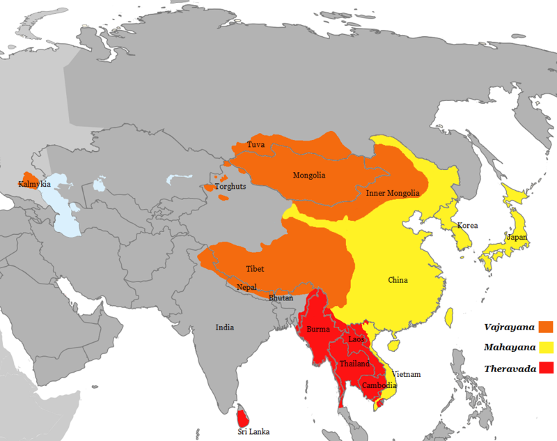 Map of Buddhism's three main forms. 