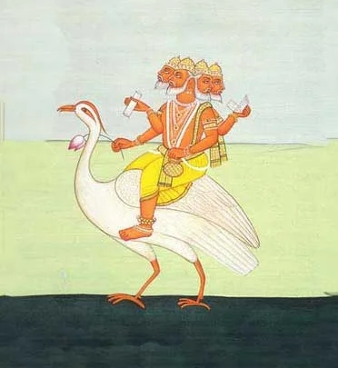 Lord Brahma rides a swan. From Art Legend of India.
