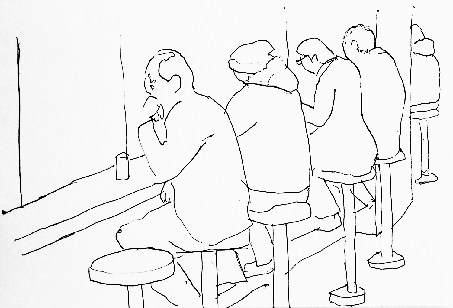 Sketch in a soba restaurant, Tokyo