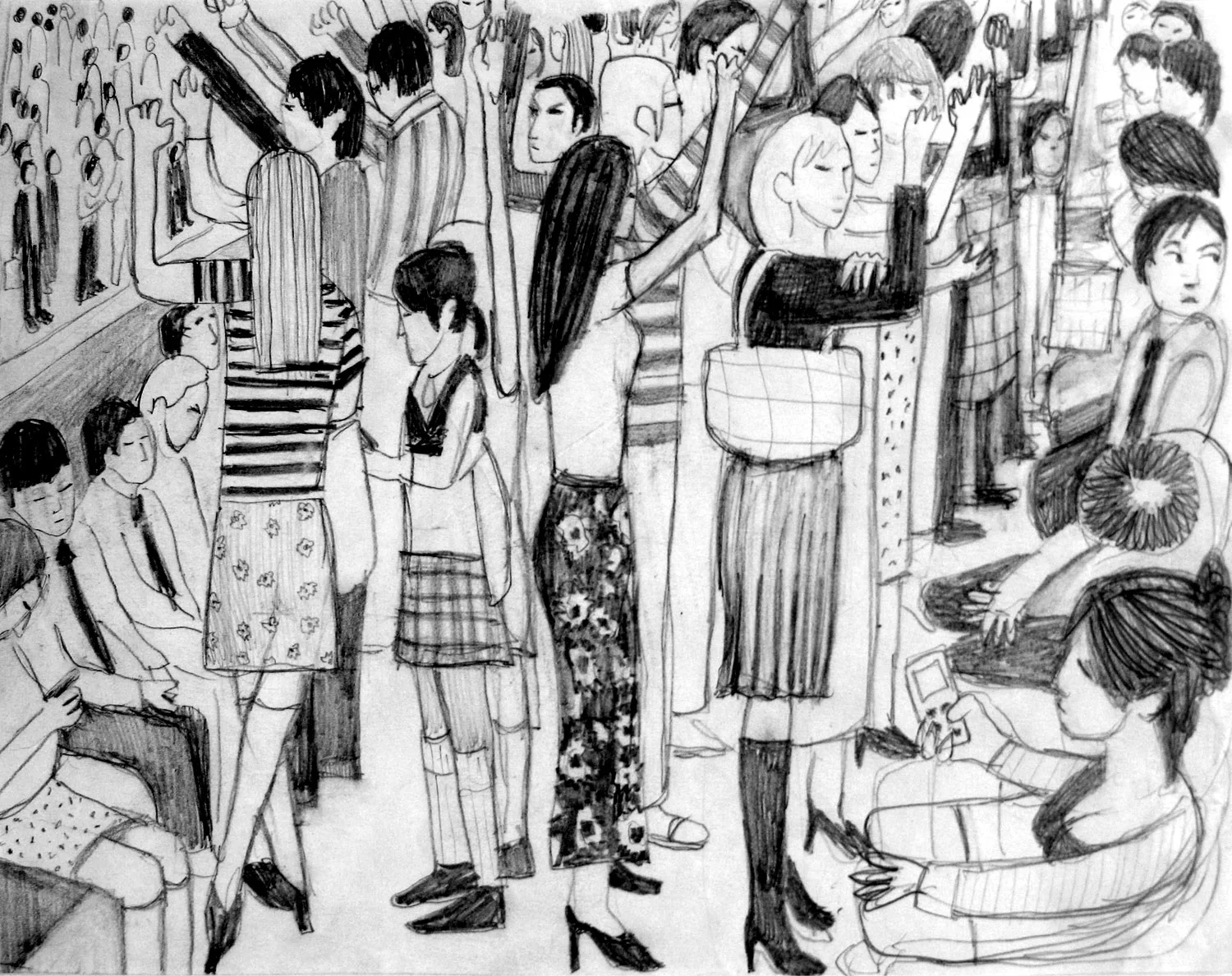 Compositional sketch for 'Tokyo Subway' painting