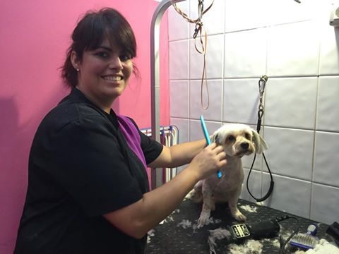 ¡¡¡Qué sorpresa!!! Si también estaba trabajando en la misma clínica Thania De León Reyes que también hizo los cursos de Peluquería y Auxiliar de Veterinaria con nosotros en el 2012 y 2007 respectivamente. Lleva ya 4 años ejerciendo como peluquera canina y al parecer es una experta en los cortes a tijera. Disfruta más cuando le piden un corte a tijera que un simple rapado. Thania está haciendo una gran labor en peluquería y sustituciones como Auxiliar Veterinaria. Gente 10!!! Al parecer hay otra tercera peluquera en esa clínica, a ver si conseguimos averiguar quién es y publicar su foto también. To be continued...