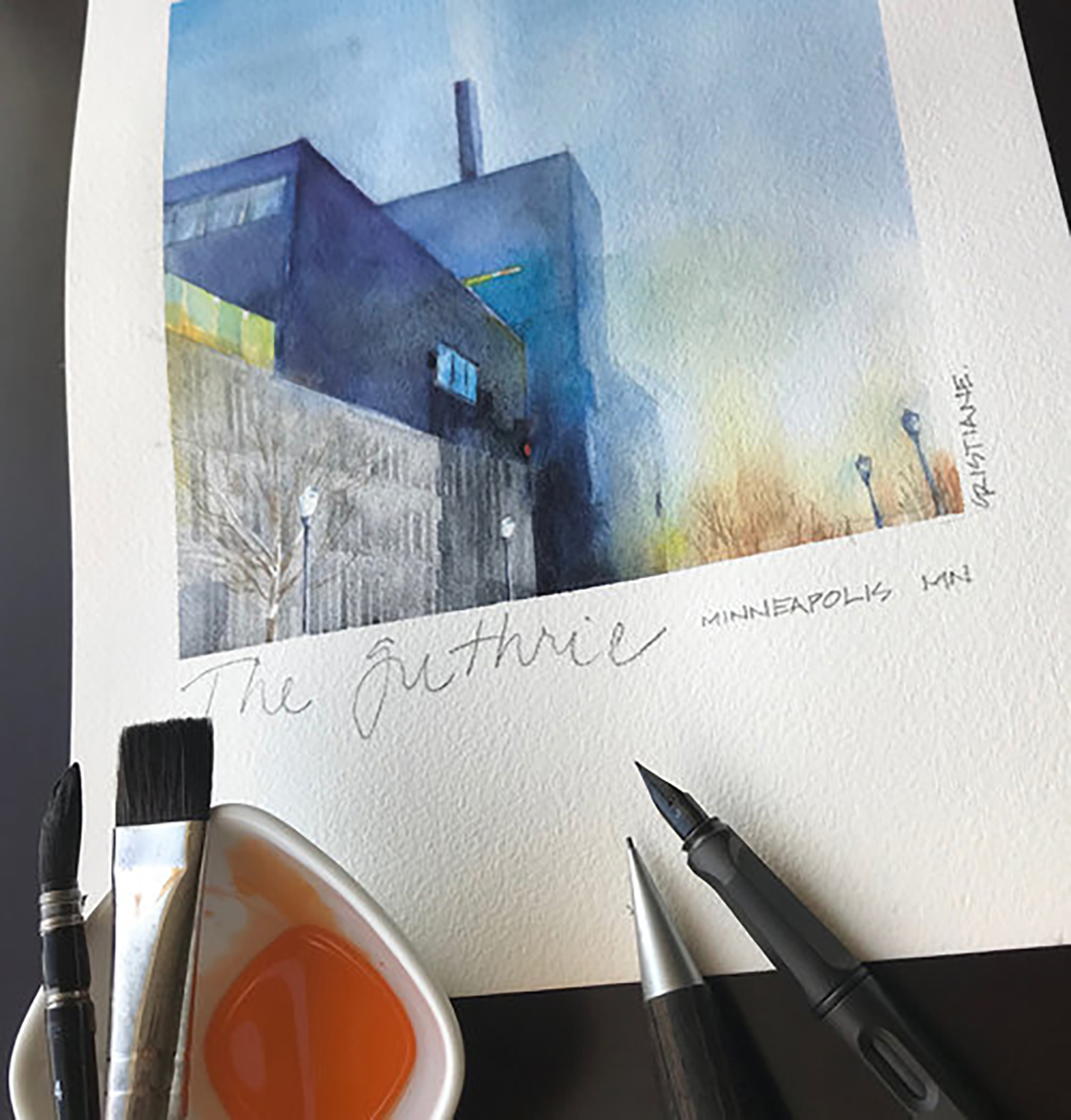 Minneapolis- The Guthrie Theater- watercolor 9x12 in on paper