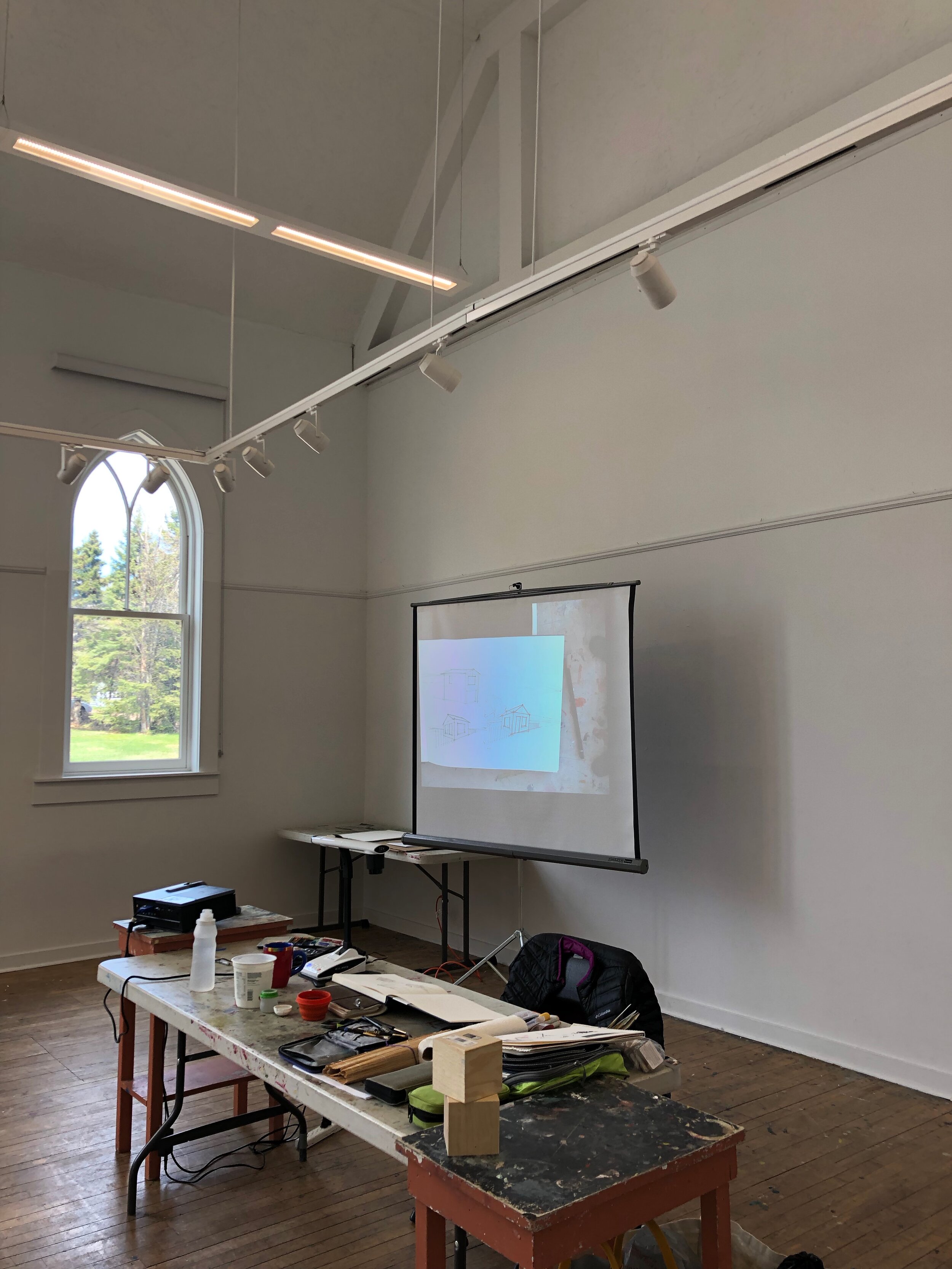 Conducting a workshop at Grand Marais Art Colony, May 2019