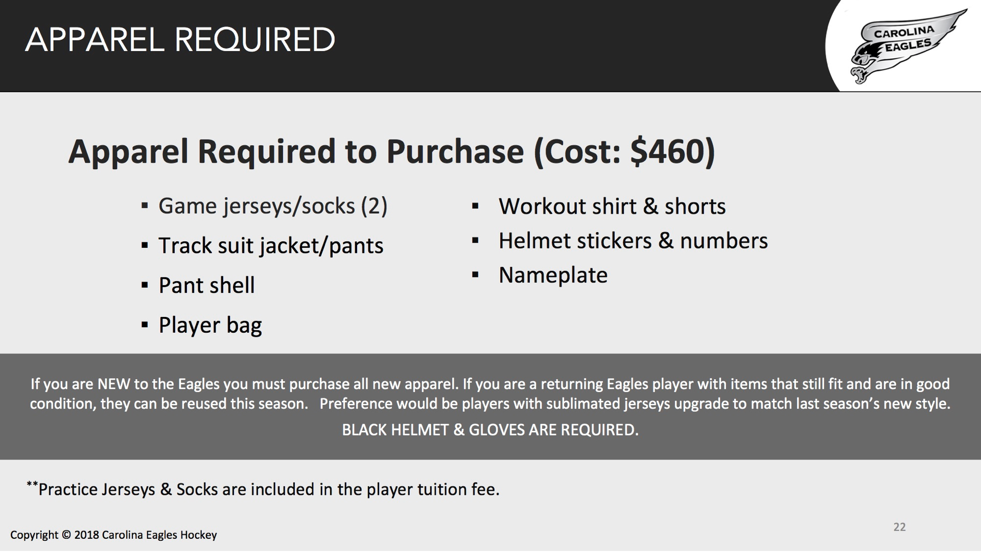 U14AA Lady Eagles Require Apparel