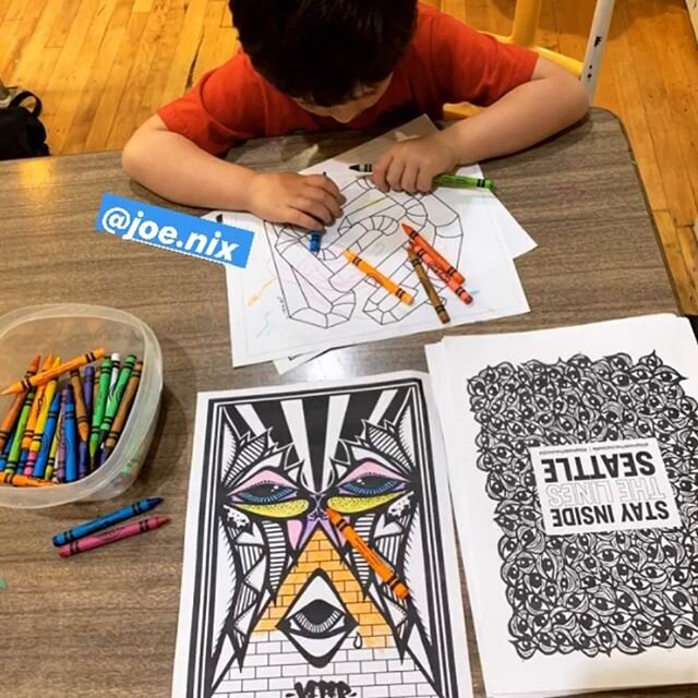 We released more free coloring pages earlier this week and it&rsquo;s awesome to see them already getting put to good use! Thanks for sharing @alirulzhair 🖍🎨💚 #StayInsideTheLinesSEA #wegotthisseattle #stayhome #seattleart