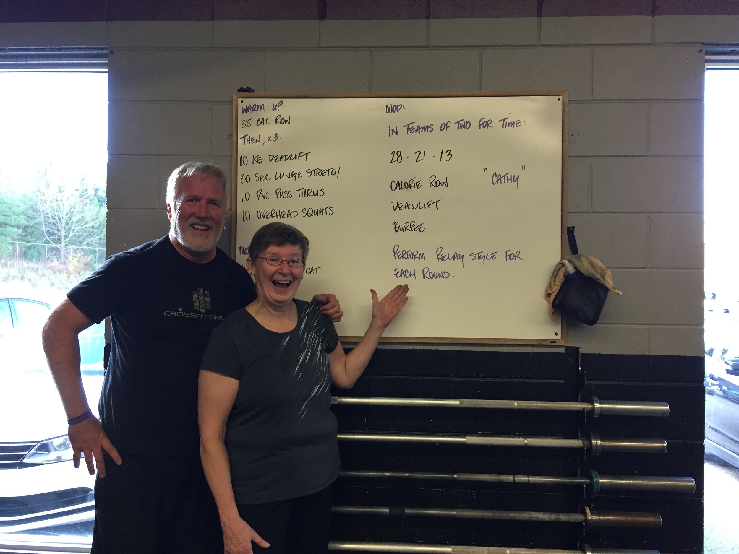 Cathy and Mike after completing the WOD "Cathy"! Great job to everyone for tackling this one!