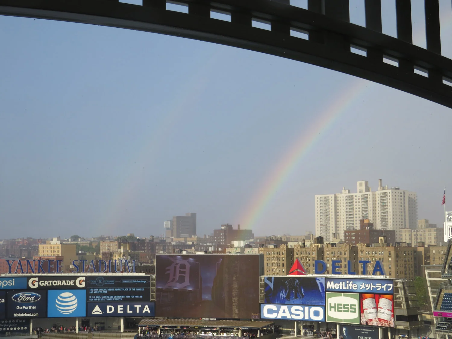 A rainbow over Yankee Stadium on June 11.