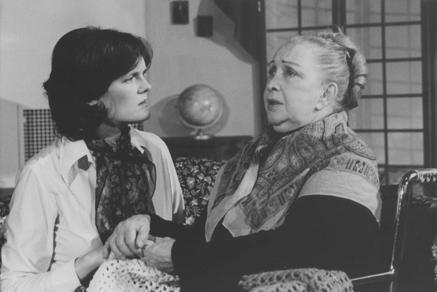 As Inez Cabral in I've Got Sixpence , with Violet Lane as Mrs. Entwhistle, 1980. Photo by Sandy Geis