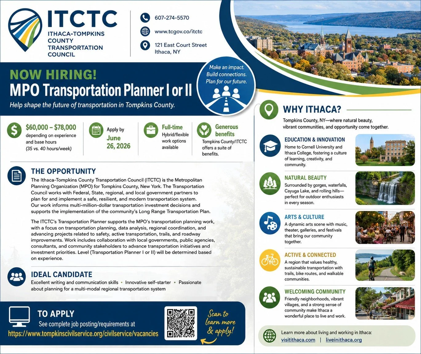 Job Opportunity: Transportation Planner for Ithaca-Tompkins County Transportation Council (ITCTC)