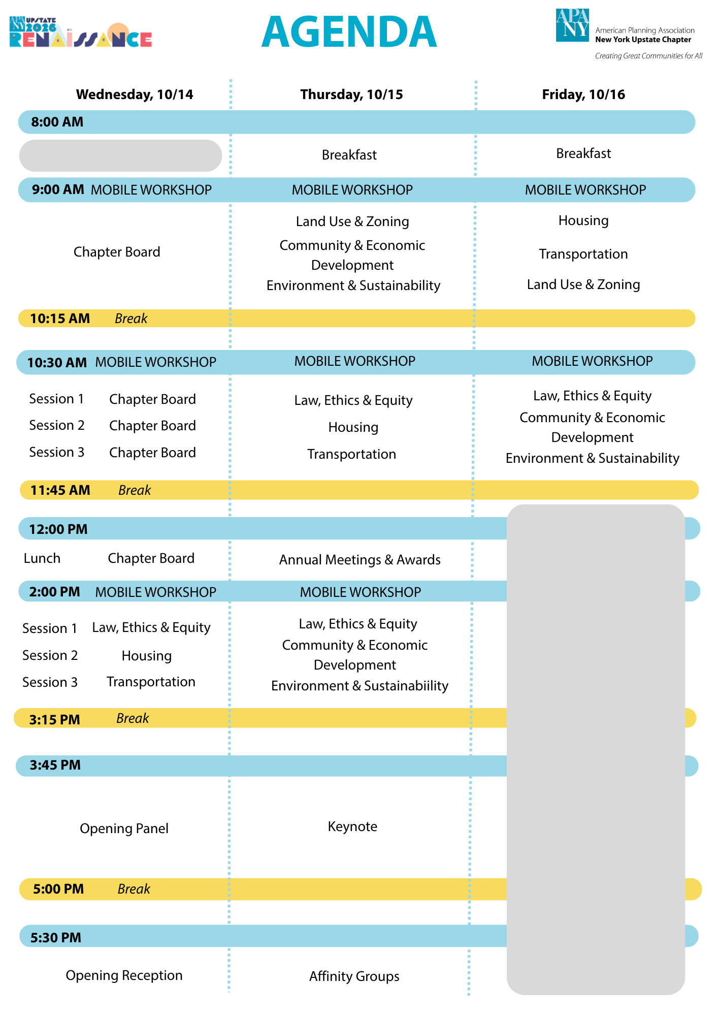 Preliminary agenda for the 2026 Upstate New York APA Chapter Conference