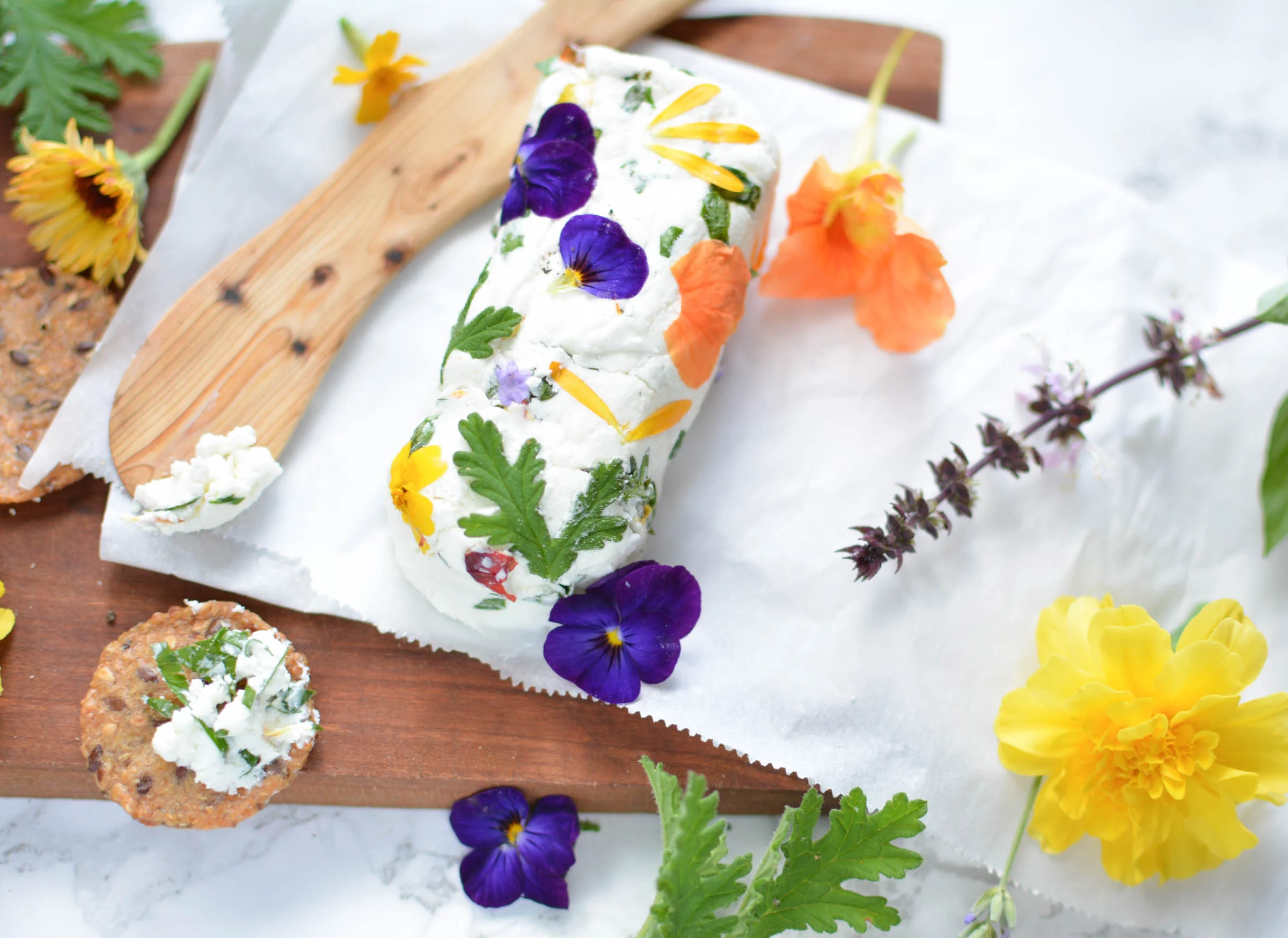 Goat Cheese with Herbs and Edible Flowers