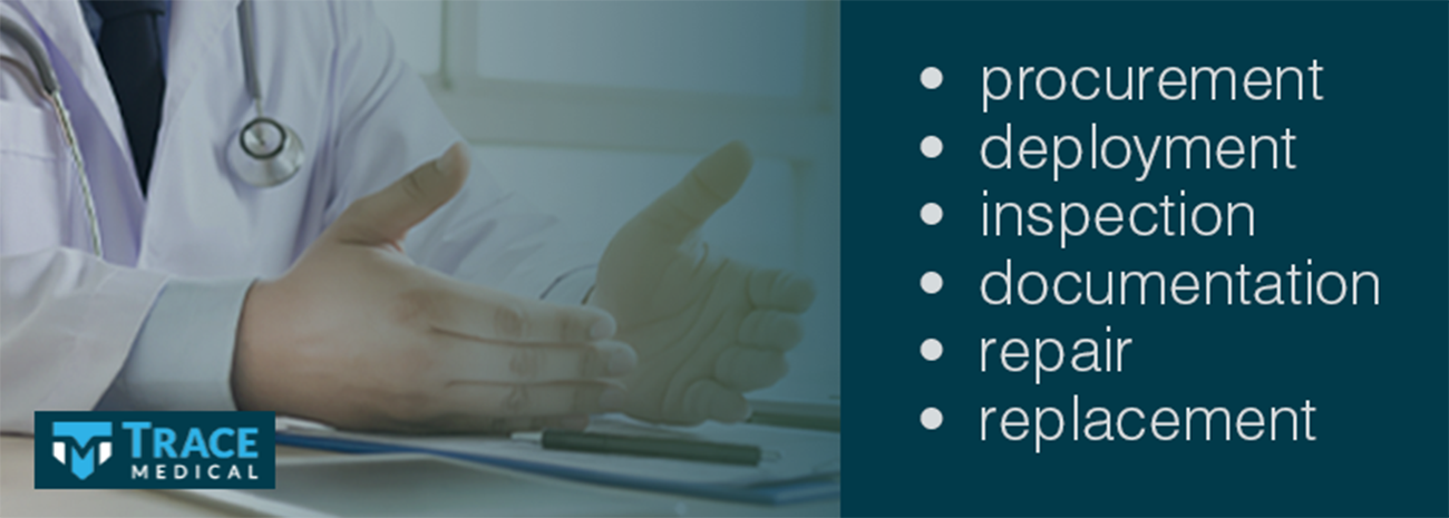 Image of a doctor with paperwork and an overlay of biomedical touchpoints in a bulleted list