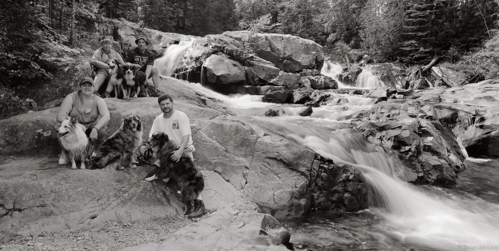 Australian Shepherds at Yellow Dog Falls, Michigan Upper Peninsula, 2013