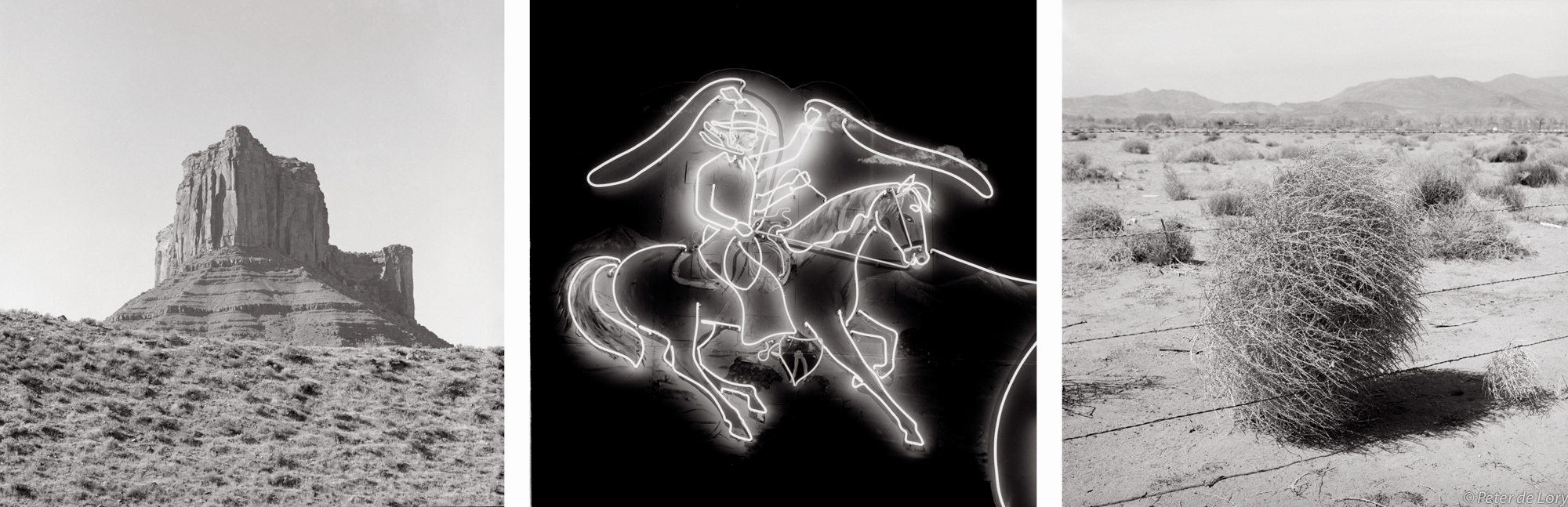 Western Legacy 1 Butte near Moab, Utah - Neon cowboy at the Lariat Hotel, Fallon, Nevada - Tumbleweed, Wadsworth, Nevada, 1989