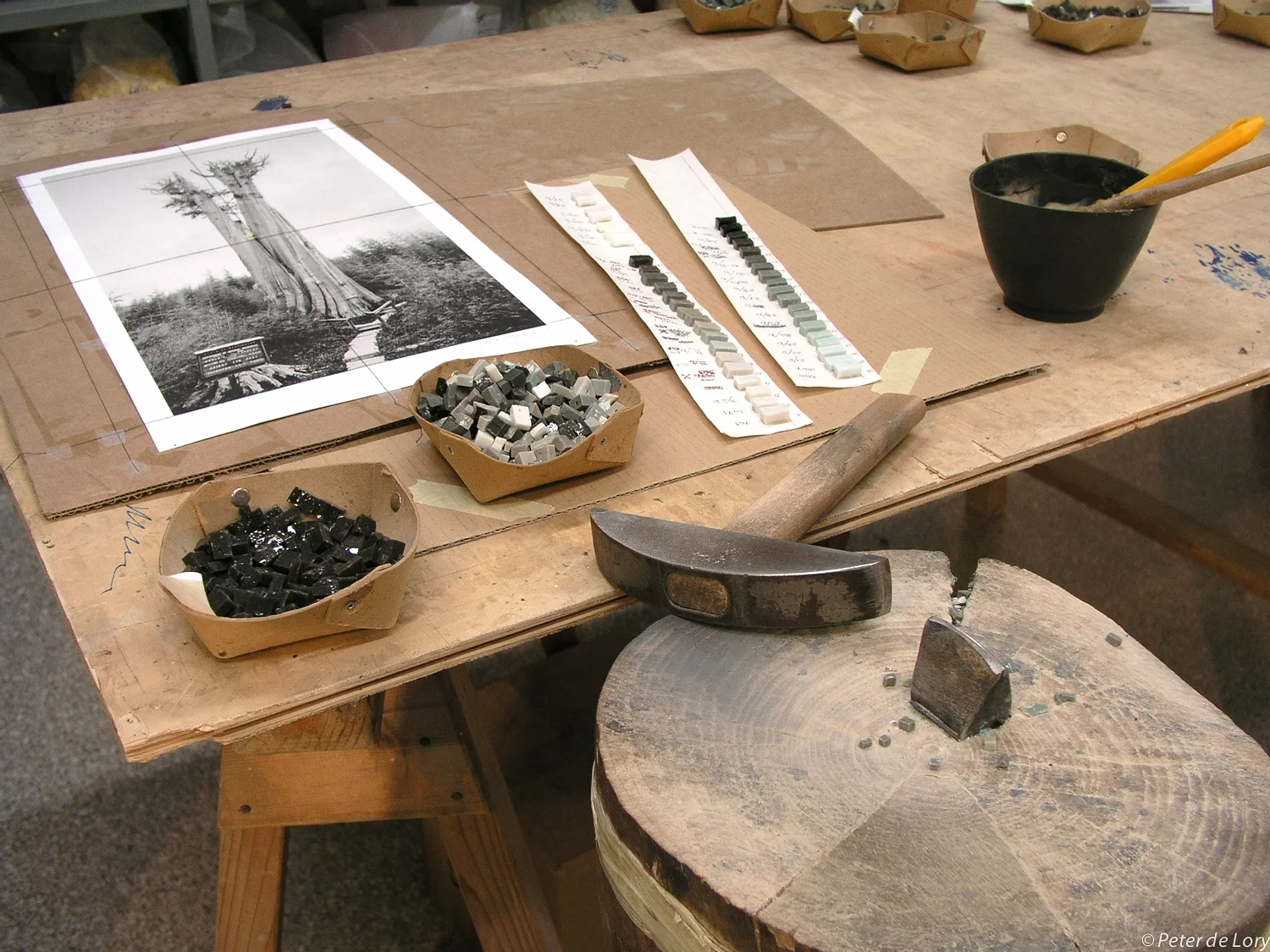 The Material Sample and Image work Bench, Travisanutto Mosaic Studio, Spilimbergo, Italy, 2003