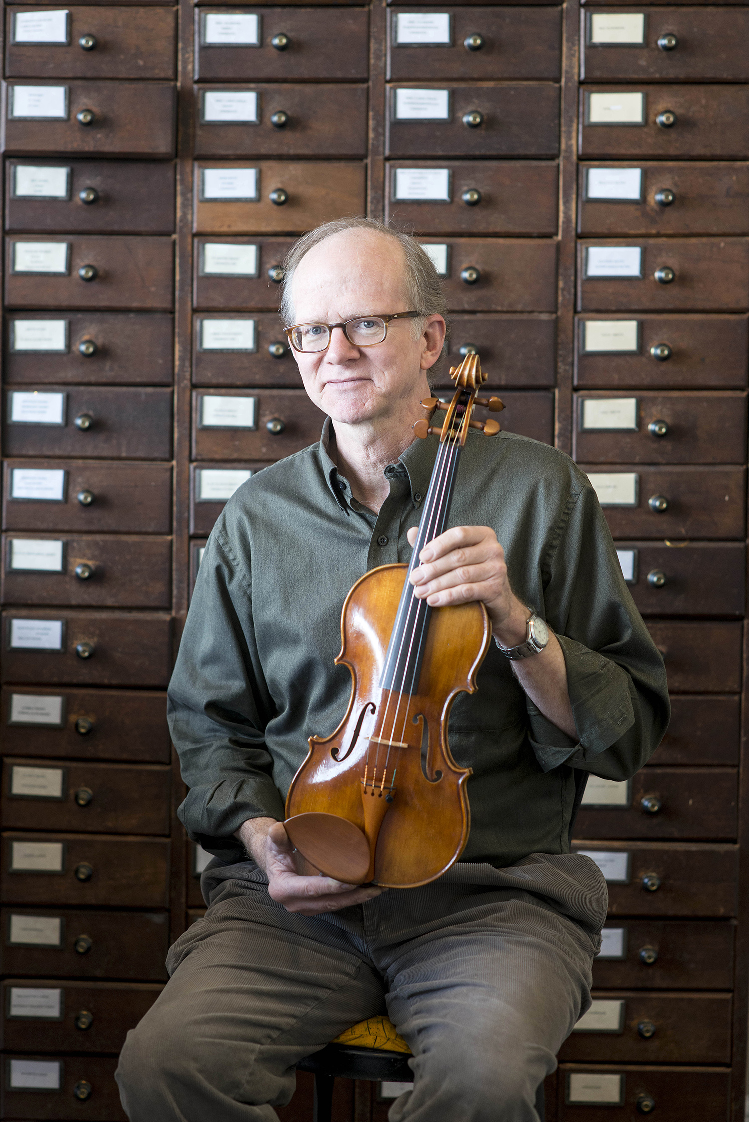 John Montgomery in his violin workshop, Montgomery Violins.