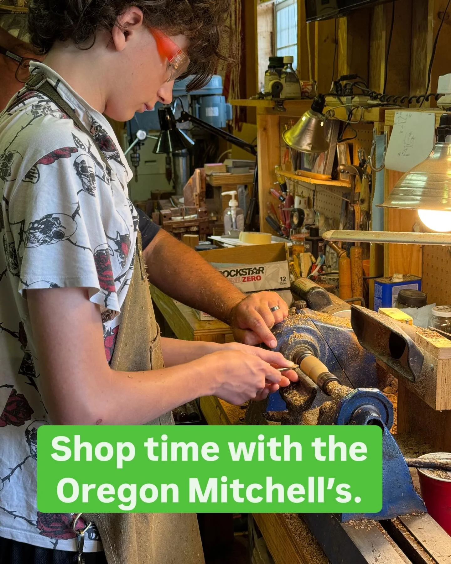 Emery and Jayce letting some Teak chips fly in the shop this week.