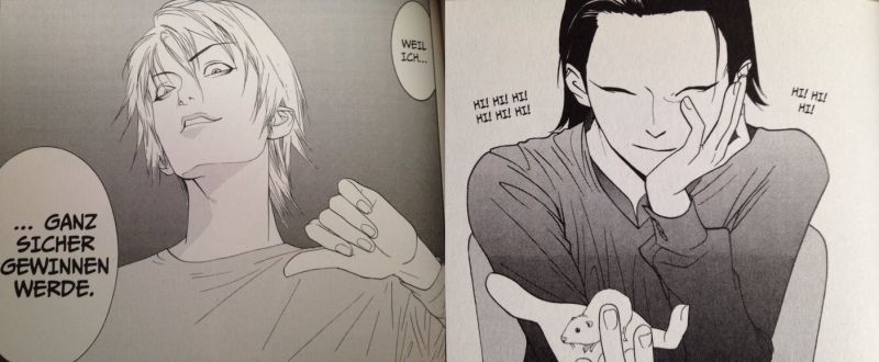 Akiyama (left): “Because I will most certainly win.” and Yokoya chuckling on the right.