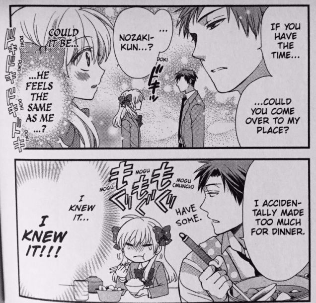 This scene is a wonderful example of the shift between a softer style meant to evoke the typical shojo scene, versus the reality of the situation.