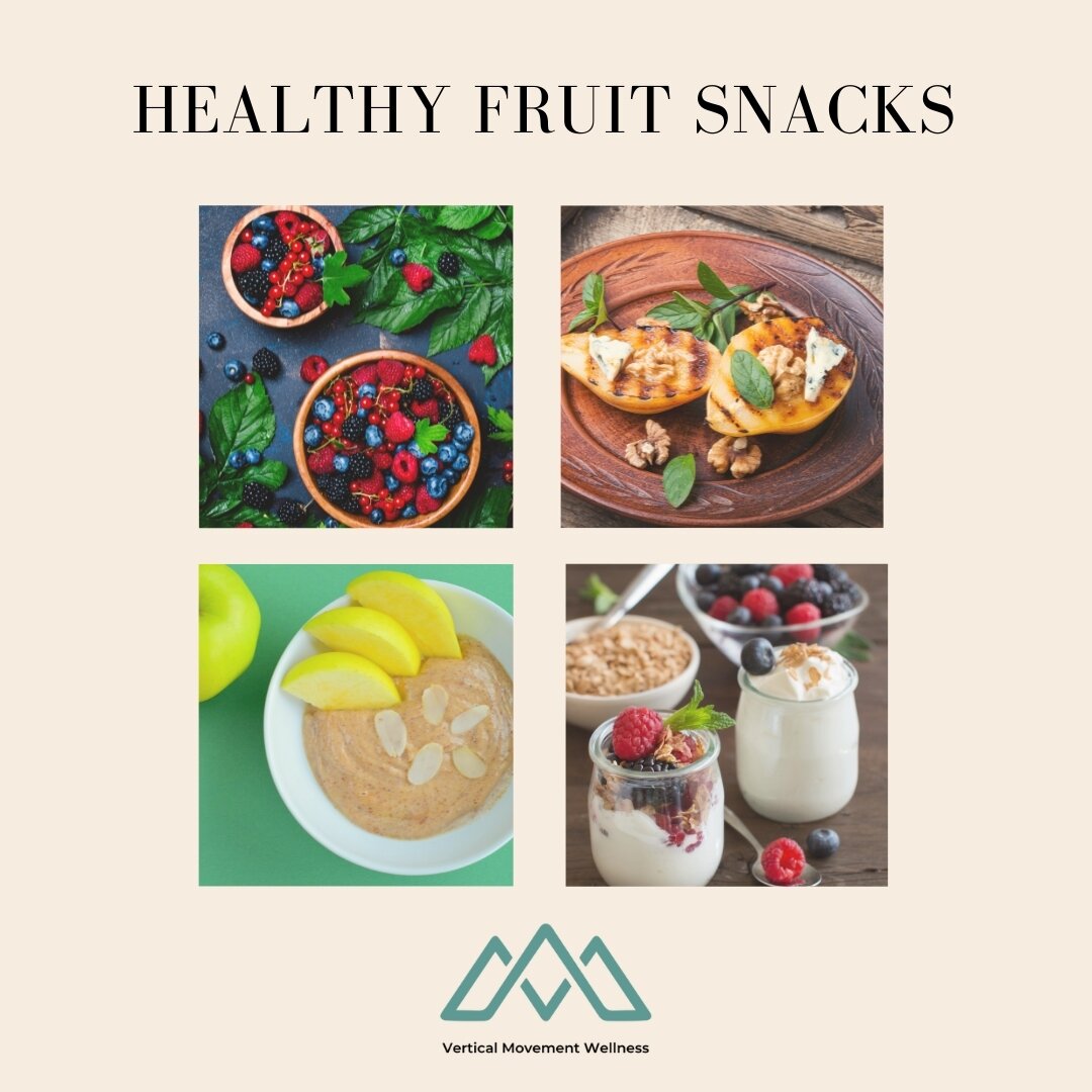 Here are a few healthy fruit snack ideas! 

1. 1/2 a cup of berries 

2. 1 medium baked pear with cinnamon and 1 tbs of walnuts 

3. 1 medium sliced apple with 1 tbs almond butter 

4. 1/4 cup of greek yogurt with 1/4 cup of mixed berries

What are t