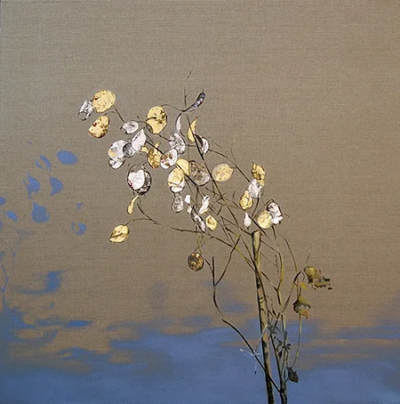 Money Plant oil, gold, silver leaf on linen 32"x32" 2010 *