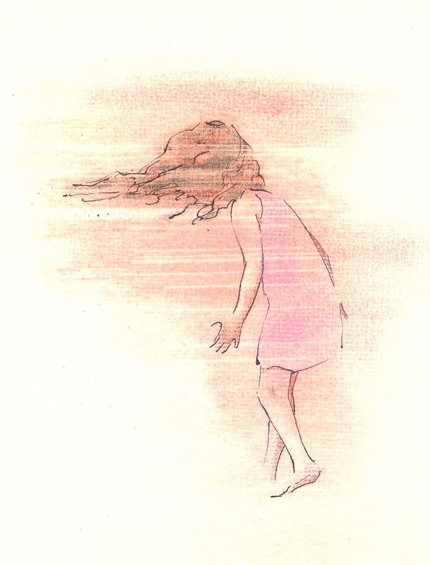   Girl in the Wind  ink and pastel 4.5” x 6” 2009 