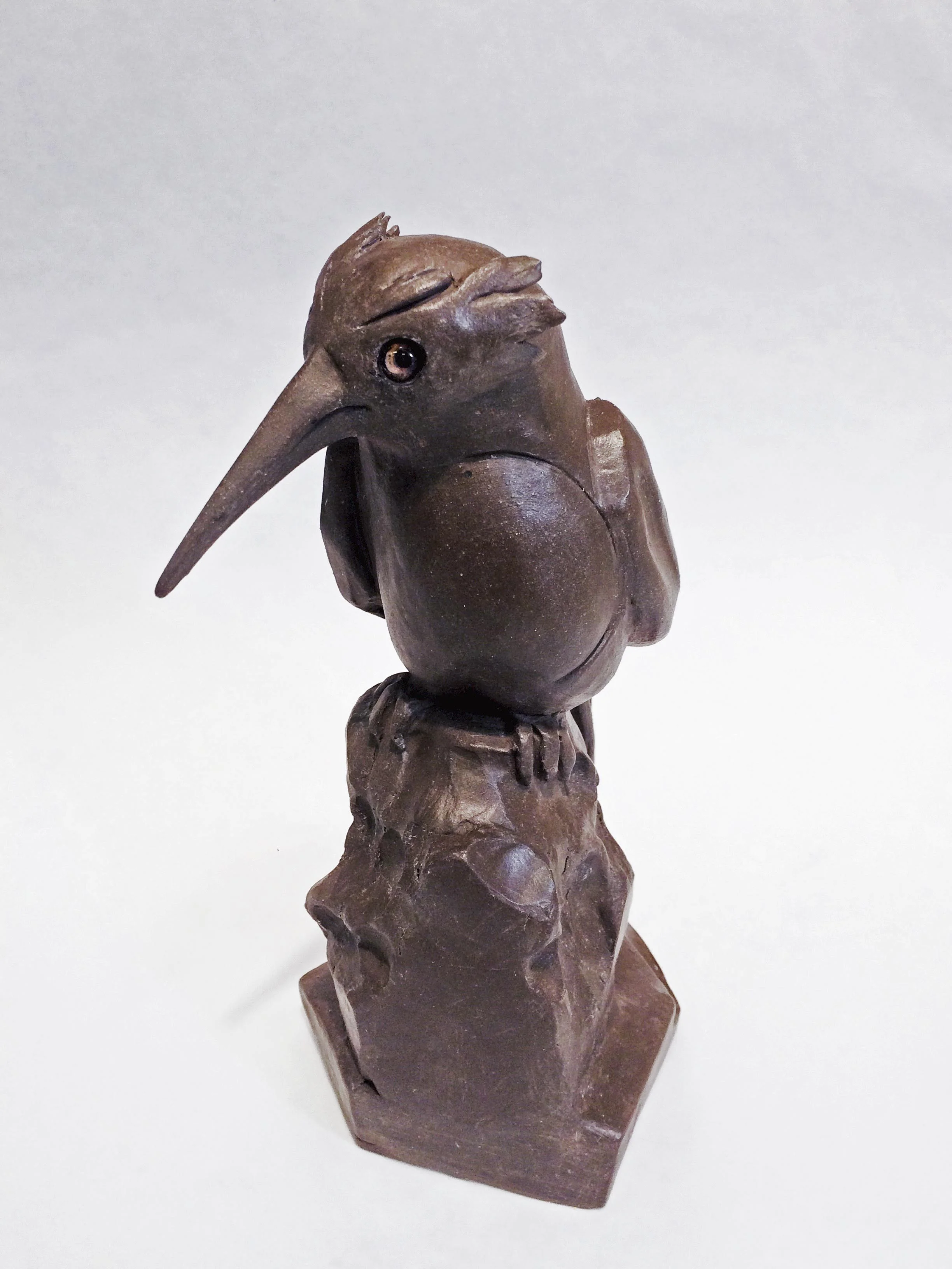 Iratus Avis terra cotta, glass eyes 12” ht. 2019