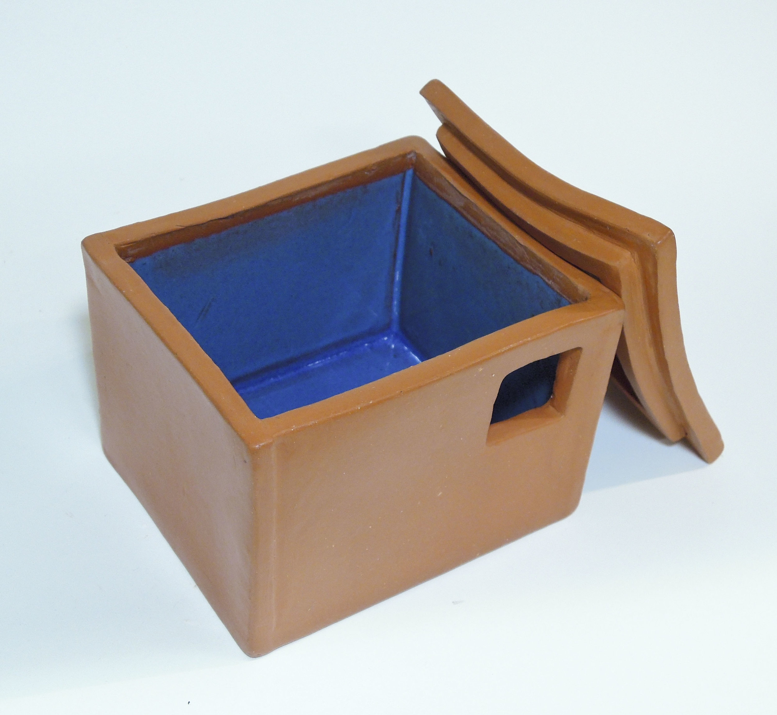   Adobe Box  terra cotta with blue interior glaze  5” x 4” x 4” 2019 