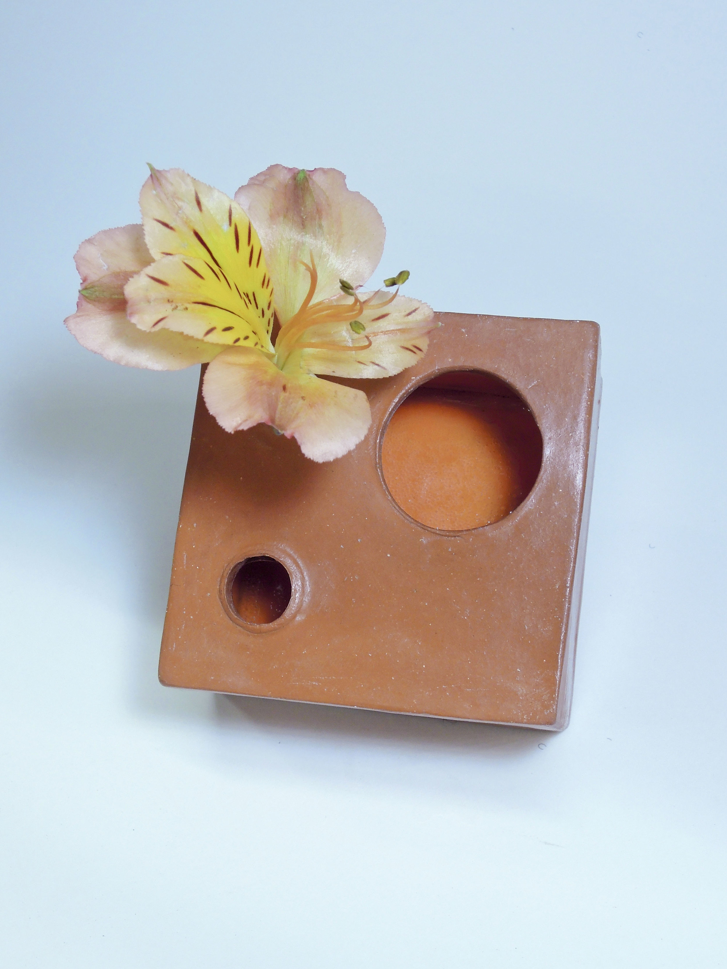   Ikebana Box  terra cotta, burnished, waxed with orange interior glaze 2.5” x 2.5” x 2” 2019 
