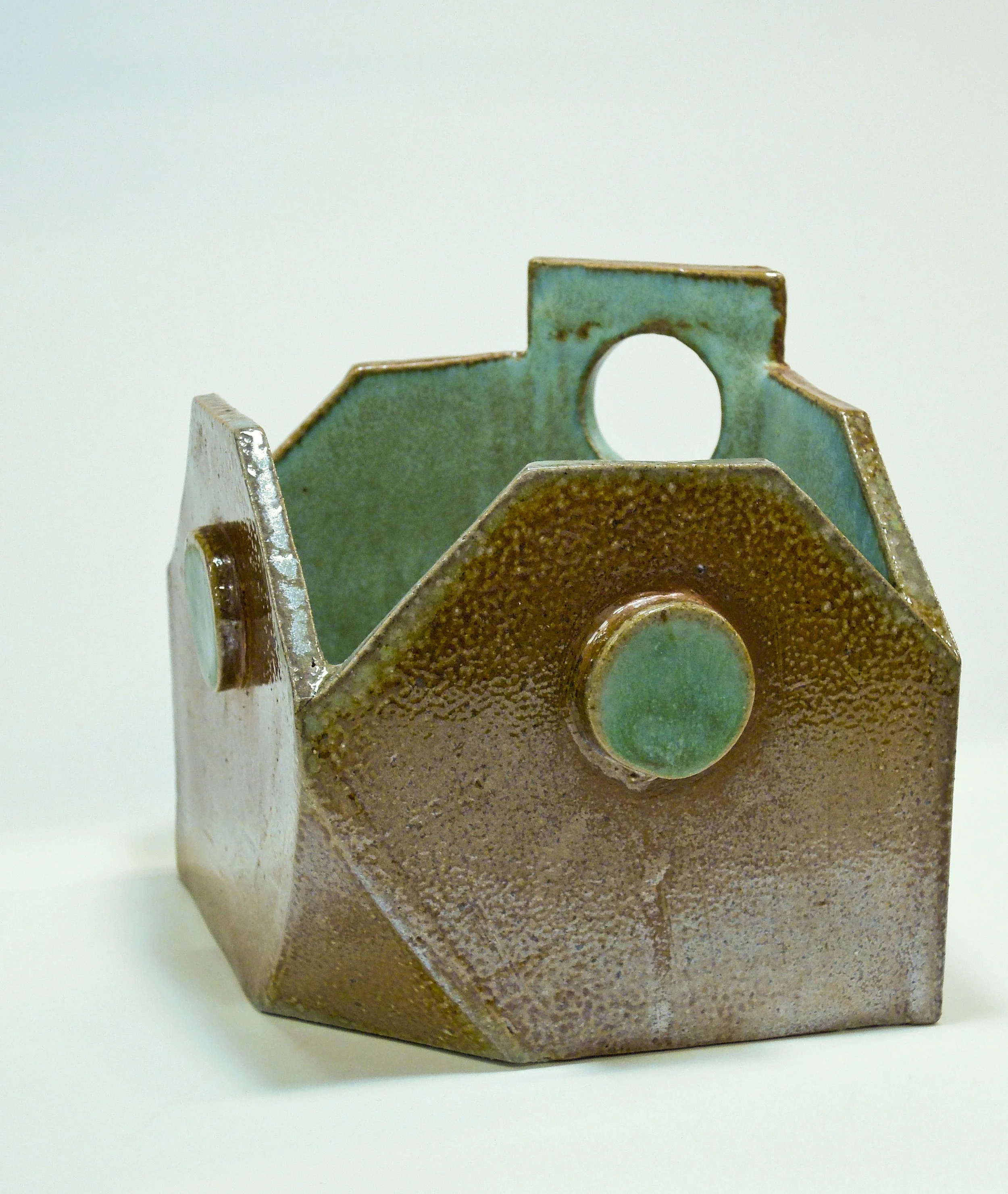 Bird-face Planter brown stoneware, soda fired 5” x ”5 x 7” 2019