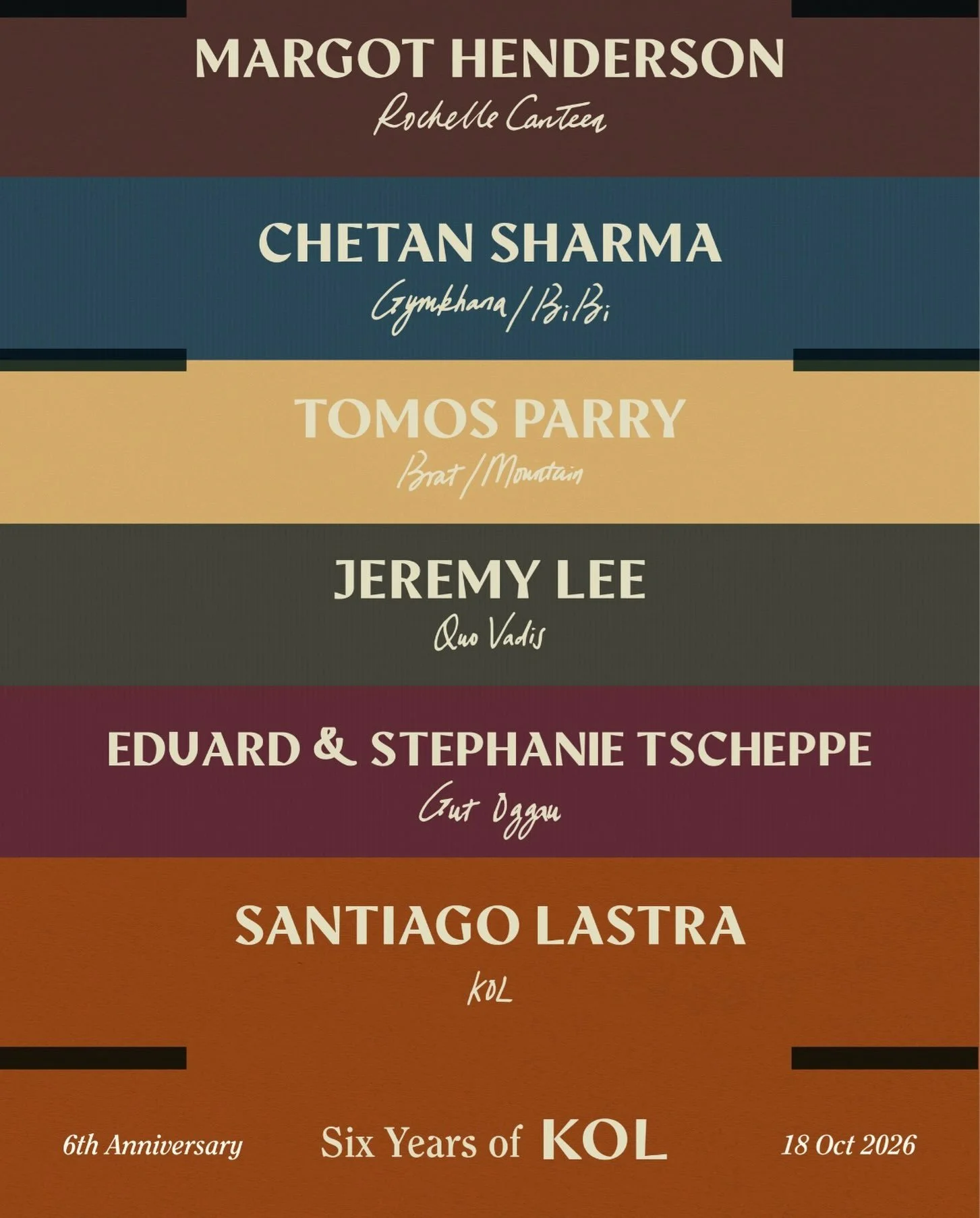 @kol.restaurant is celebrating its sixth anniversary next month with a one-night-only party on the 18th October. Chef-Patron @santiagolas will bring together @tomos_pp, @chetsharmaox, @margotehenderson, and @jeremyleeqv to produce individual interpre