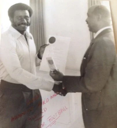 President Sir Ellis Clarke honours Gally with the Hummingbird Gold Medal (1974)