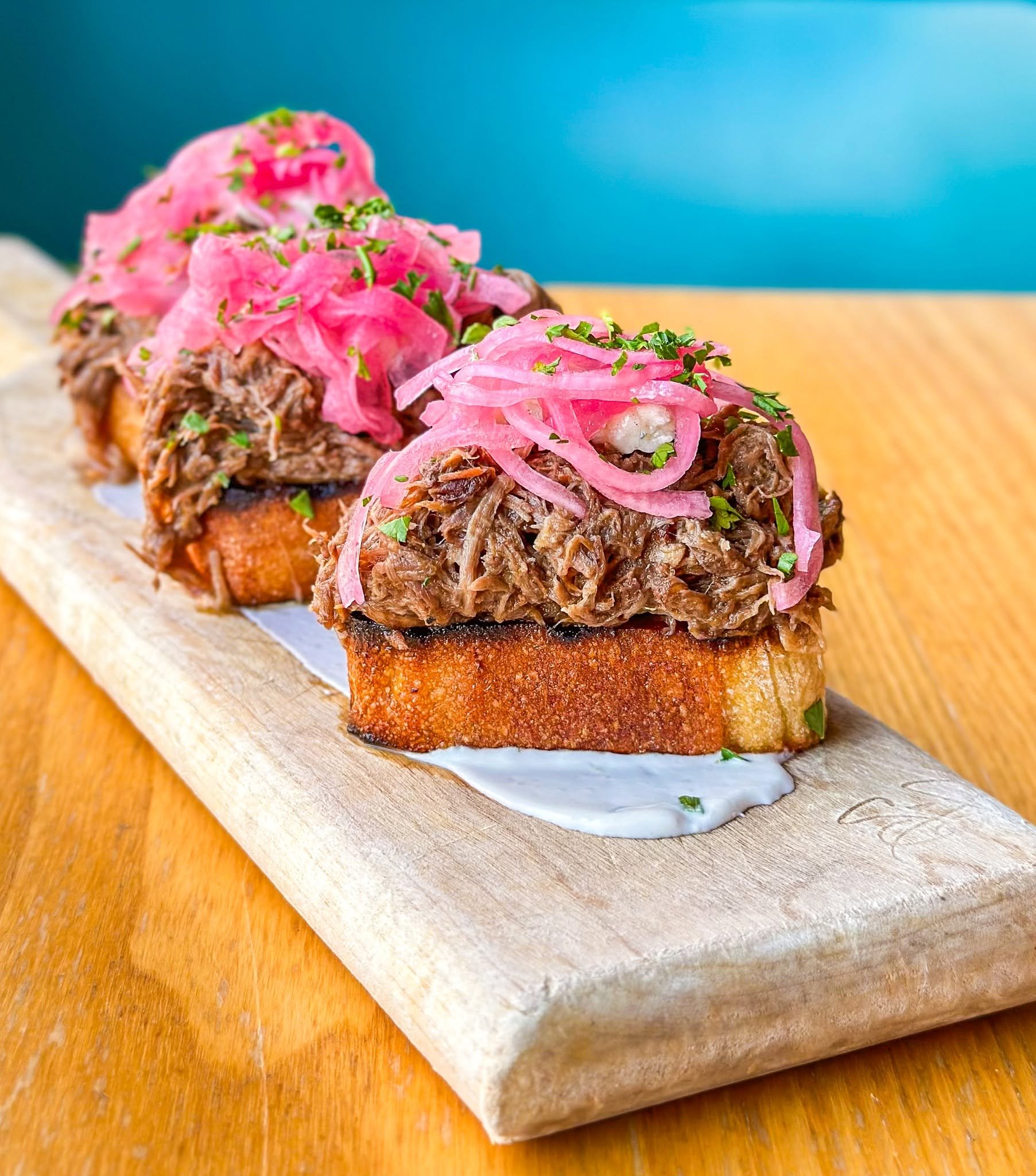 Beef short rib marmalade served with grilled bread at Moxy in Portsmouth, NH