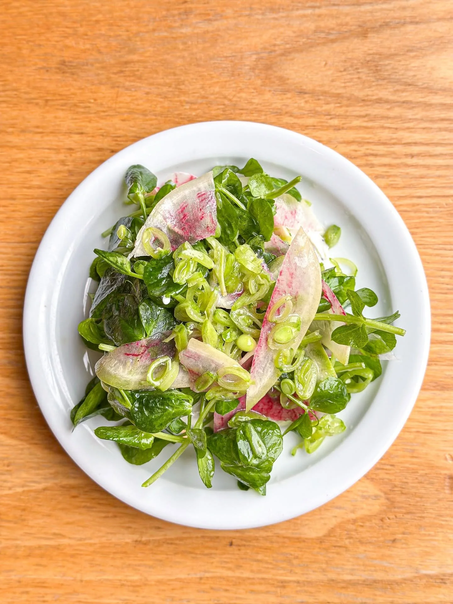 Sugar snap pea salad with radish and pea shoots at Moxy in Portsmouth, NH