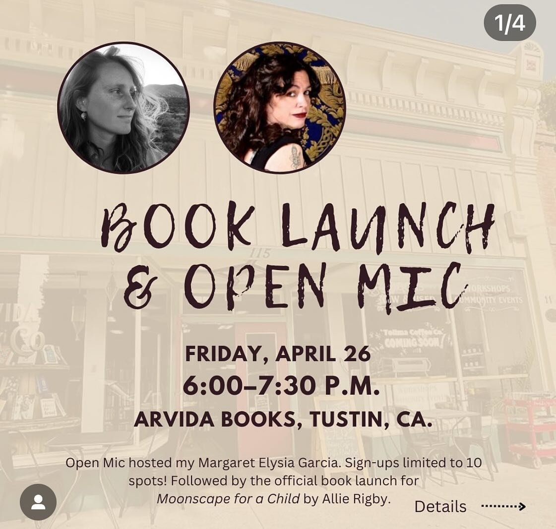 happening today!! @allie.j.rigby is having her book launch tonight at @arvidabookco! 🔥6-7:30 pm | open mic too! hosted by @writerchickmama | if you can&rsquo;t make it but wanna get a copy check out her page @allie.j.rigby 💕#moonscapeforachild #tus